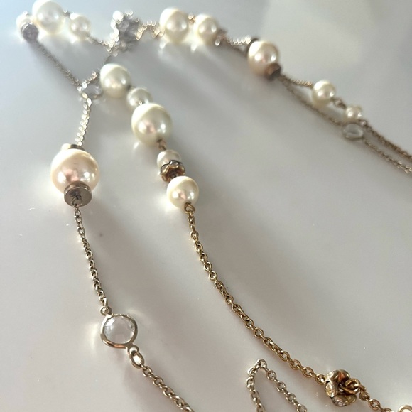 J. Crew Jewelry - J.CREW•2 faux pearl & crystal station gold long necklaces EUC